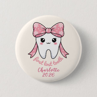 Baby First Tooth Pink Bow Milestone Kawaii Tooth 缶バッジ