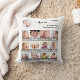 Baby First Year 12 Month Photo Collage  Milestone クッション