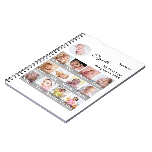 Baby First Year 12 Month Photo Collage  Milestone ノートブック (左側)