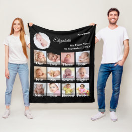 Baby First Year 12 Month Photo Collage  Milestone フリースブランケット