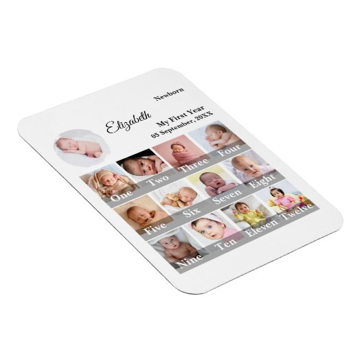 Baby First Year 12 Month Photo Collage  Milestone マグネット (右側)