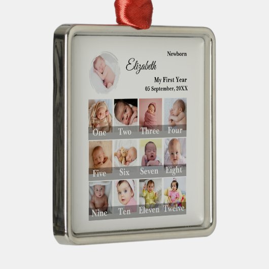 Baby First Year 12 Month Photo Collage  Milestone メタルオーナメント (右)