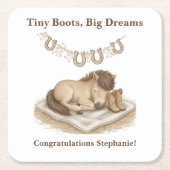 Baby Foal Cowboy Boots Baby Shower スクエアペーパーコースター (正面)