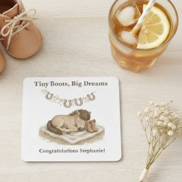 Baby Foal Cowboy Boots Baby Shower スクエアペーパーコースター
