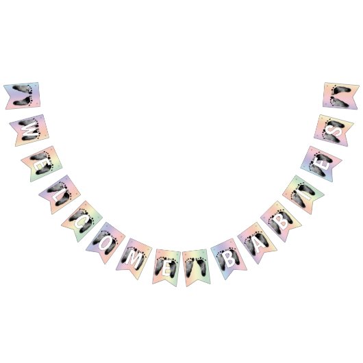 Baby Footprints Rainbow Design for Multiple Birth バンティングフラッグ (全)
