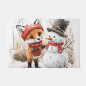 Baby Fox and Snowman ドアマット (正面)