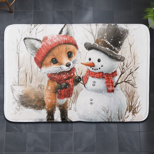 Baby Fox and Snowman バスマット
