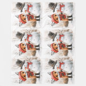 Baby Fox and Snowman フリースブランケット (正面)