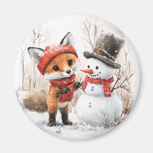 Baby Fox and Snowman マグネット (正面)