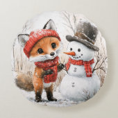 Baby Fox and Snowman ラウンドクッション (正面)