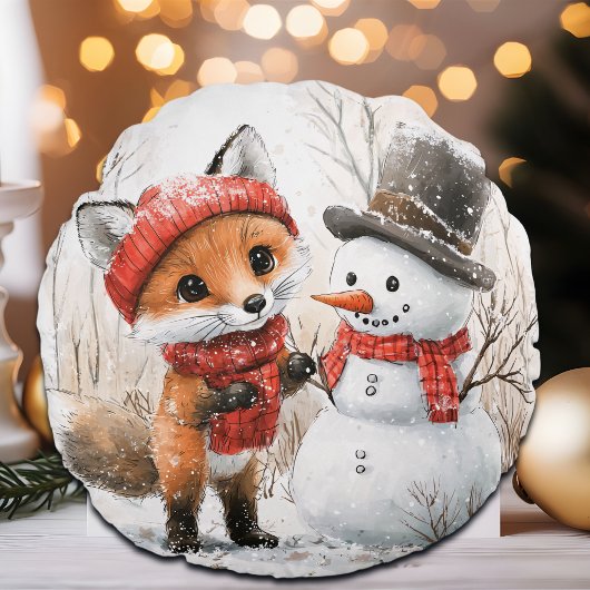 Baby Fox and Snowman ラウンドクッション