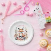 Baby Fox in Flowers | Baby Shower It's a Girl ペーパープレート (パーティー)