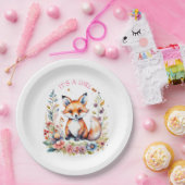 Baby Fox in Flowers | Baby Shower It's a Girl ペーパープレート (パーティー)