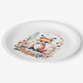 Baby Fox in Flowers | Baby Shower It's a Girl ペーパープレート (アングル)