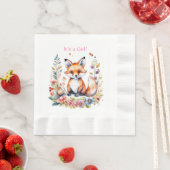Baby Fox in Flowers | Baby Shower It's a Girl 縁ありランチョンナプキン (インサイチュ)