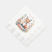 Baby Fox in Flowers | Baby Shower It's a Girl 縁ありランチョンナプキン (角)