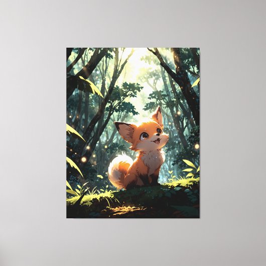 Baby fox in the forest キャンバスプリント (正面)