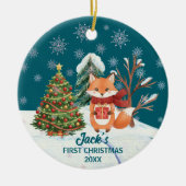 Baby Fox Snow Trees First Christmas セラミックオーナメント (正面)