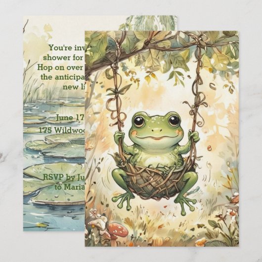Baby Frog Digital Download Shower Invite 招待状 (正面/裏面)