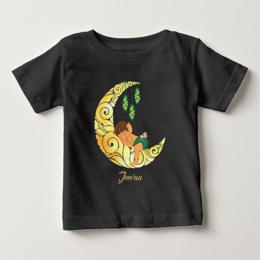 Baby Ganesha with golden moon and stars ベビーTシャツ (正面)