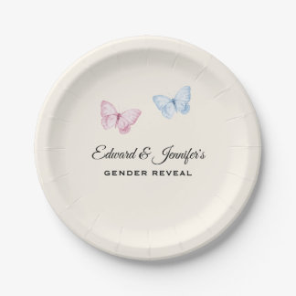 Baby Gender Reveal Butterflies 7-in ペーパープレート