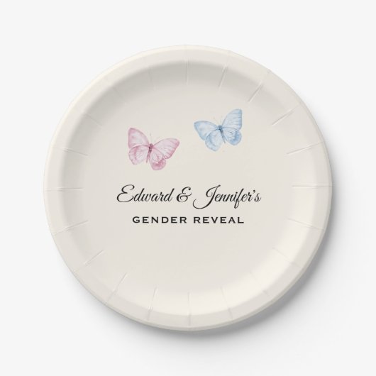 Baby Gender Reveal Butterflies 7-in ペーパープレート (正面)