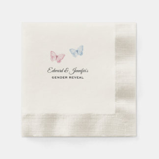 Baby Gender Reveal Butterflies 7-in 縁ありカクテルナプキン