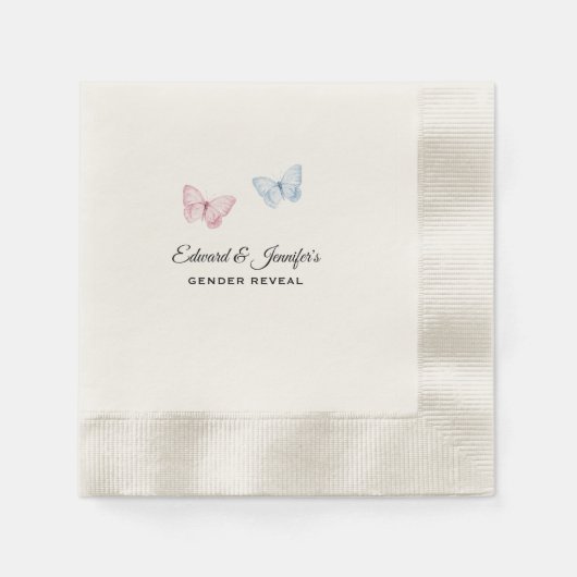 Baby Gender Reveal Butterflies 7-in 縁ありカクテルナプキン (正面)