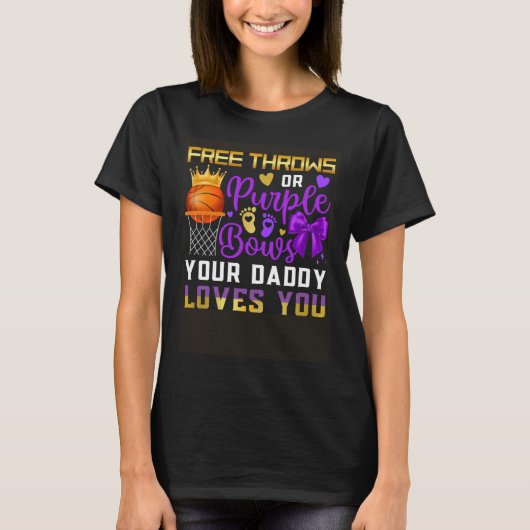 Baby Gender Reveal Free Throws or Purple Bows Dadd Tシャツ (正面)