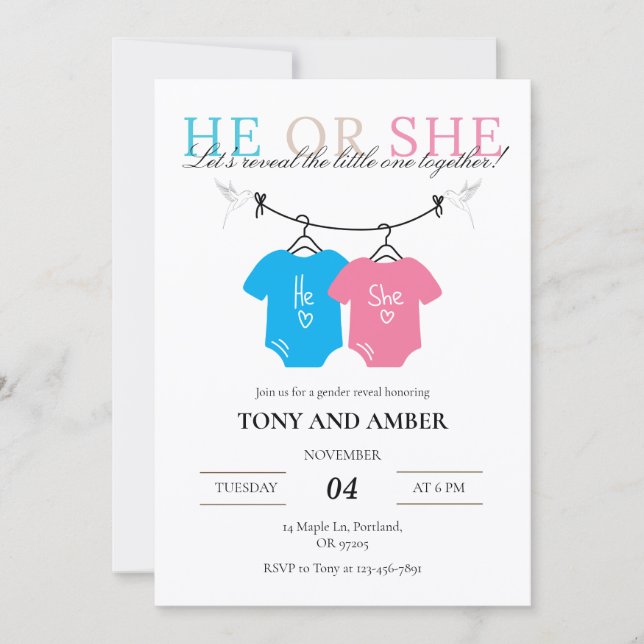Baby Gender Reveal Invitation | Simple Modern (正面)