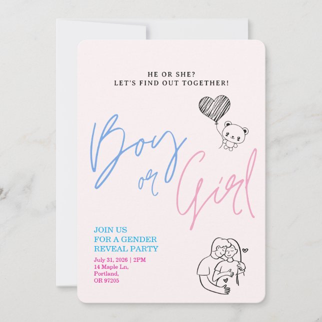 Baby Gender Reveal | Minimalist Invitation (正面)