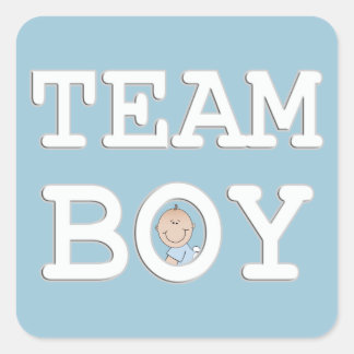 Baby Gender Reveal Party Sticker、Team Boy スクエアシール