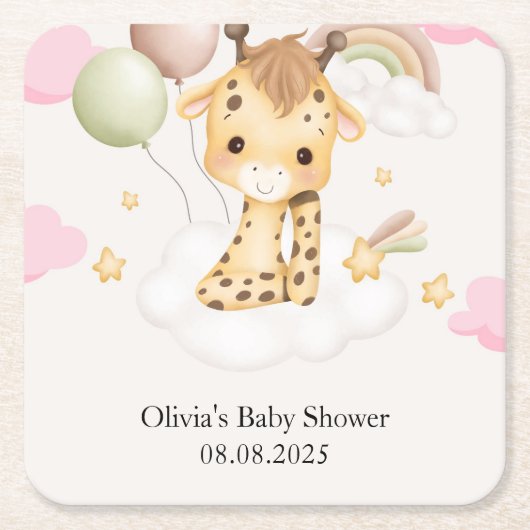 BABY GIRAFFE BABY SHOWER  スクエアペーパーコースター (正面)