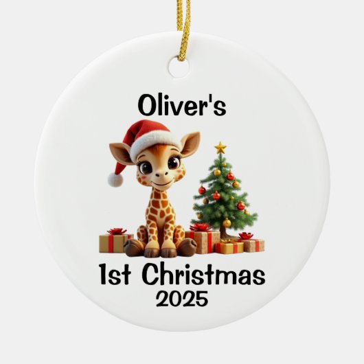 Baby Giraffe Christmas セラミックオーナメント (正面)