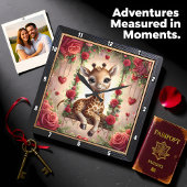 Baby Giraffe Rose Garden スクエア壁時計