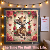 Baby Giraffe Rose Garden スクエア壁時計