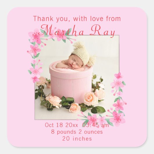 Baby Girlあなたの写真はこちらクラシックラウンドステッカー スクエアシール (正面)