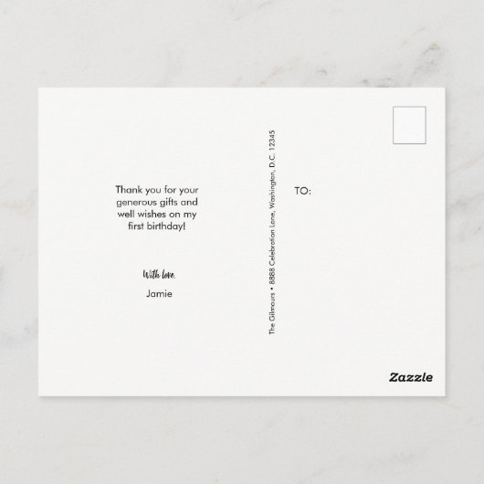 Baby Girlの最初の誕生日パーティー写真 ポストカード (裏面)