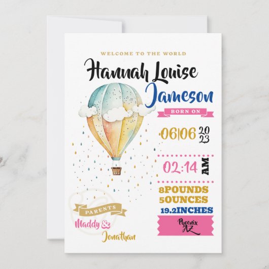 Baby Girlへようこそ 招待状 (正面)