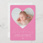 BABY GIRL写真かわいいハートフレームピンク 招待状 (正面/裏面)