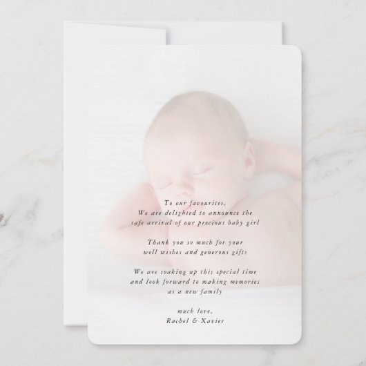 BABY GIRL写真かわいいハートフレームピンク 招待状 (裏面)