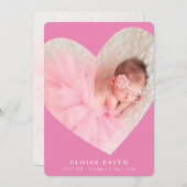 BABY GIRL写真かわいいモダンハートフレームピンク 招待状 (正面/裏面)