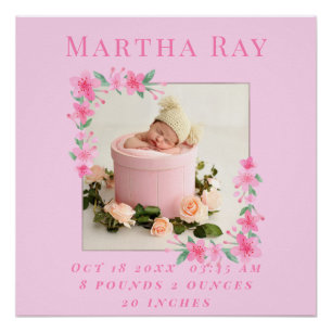 Baby Girl誕生統計誕生レコードKeepsake写真 ポスター
