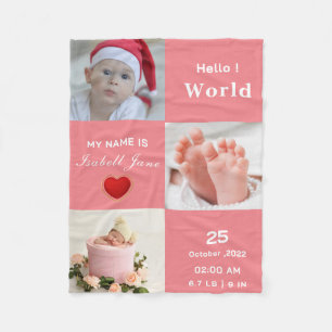 Baby Girl誕生Stat発表写真 フリースブランケット