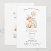 Baby Girl 1st Birthday highland cow 招待状 (正面/裏面)