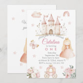 Baby Girl 1st Birthday Princess Invitation 招待状 (正面/裏面)