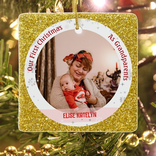 Baby Girl 1st Christmas As祖父母の写真2 セラミックオーナメント
