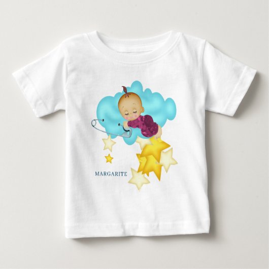 Baby Girl (2) on a Cloud ベビーTシャツ (正面)