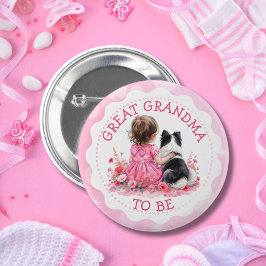 Baby Girl and her Dog Great Grandma Baby Shower  缶バッジ