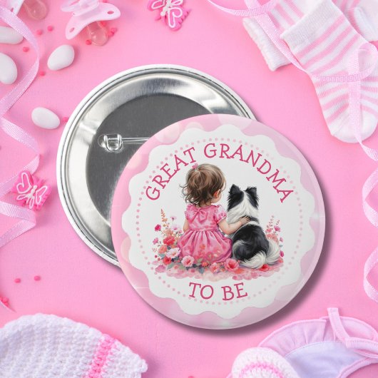 Baby Girl and her Dog Great Grandma Baby Shower  缶バッジ